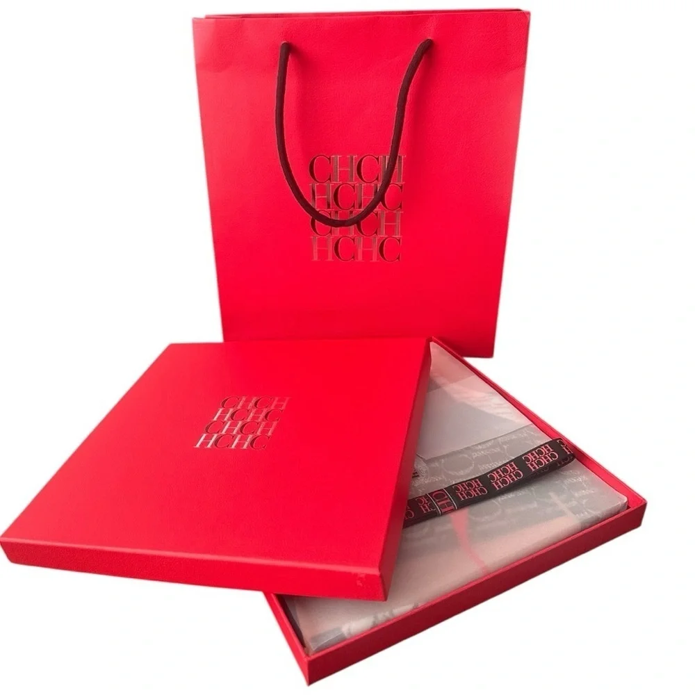 Carolina Herrera Silk Scarf 53” Classic CH Monogram Logo Print w/ Box Bag CLEAN
